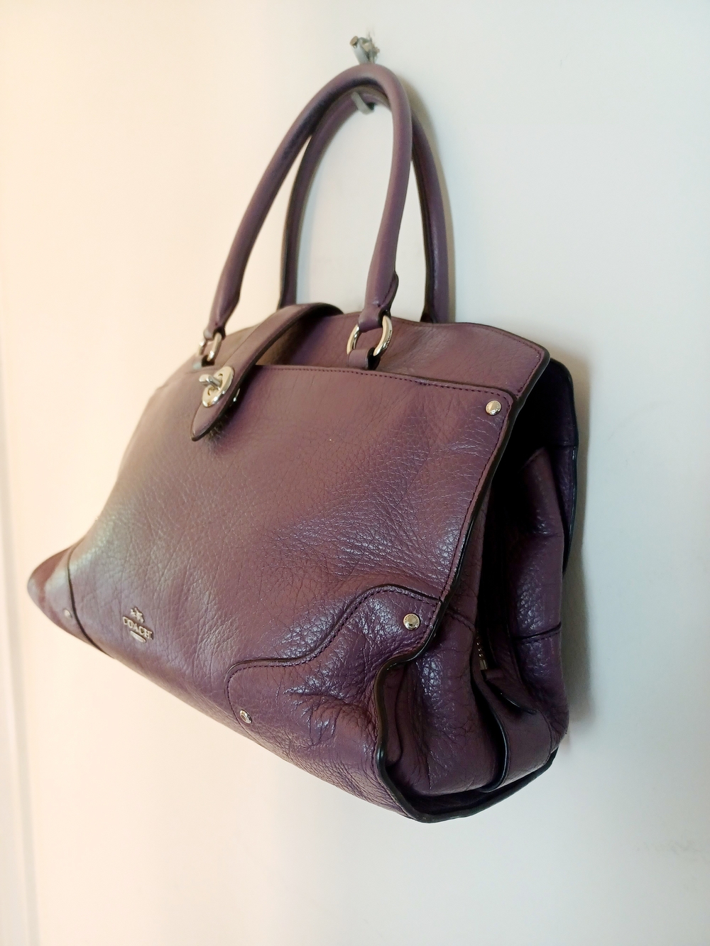 Coach Pebbled Leather Satchel in Plum - Picture 3 of 10